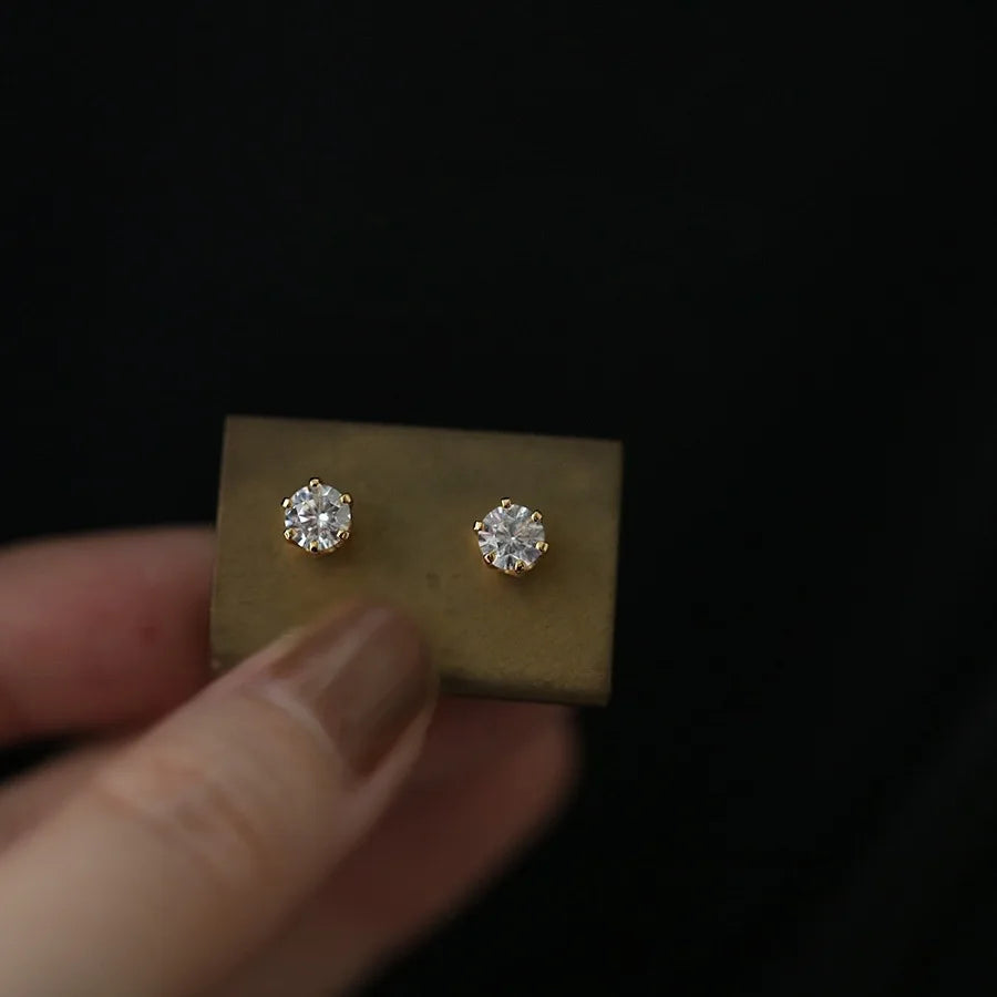 925 Sterling Silver Electroplated 18K Gold Simple Single Zircon Earrings for Women Temperament Classic Jewelry Accessories