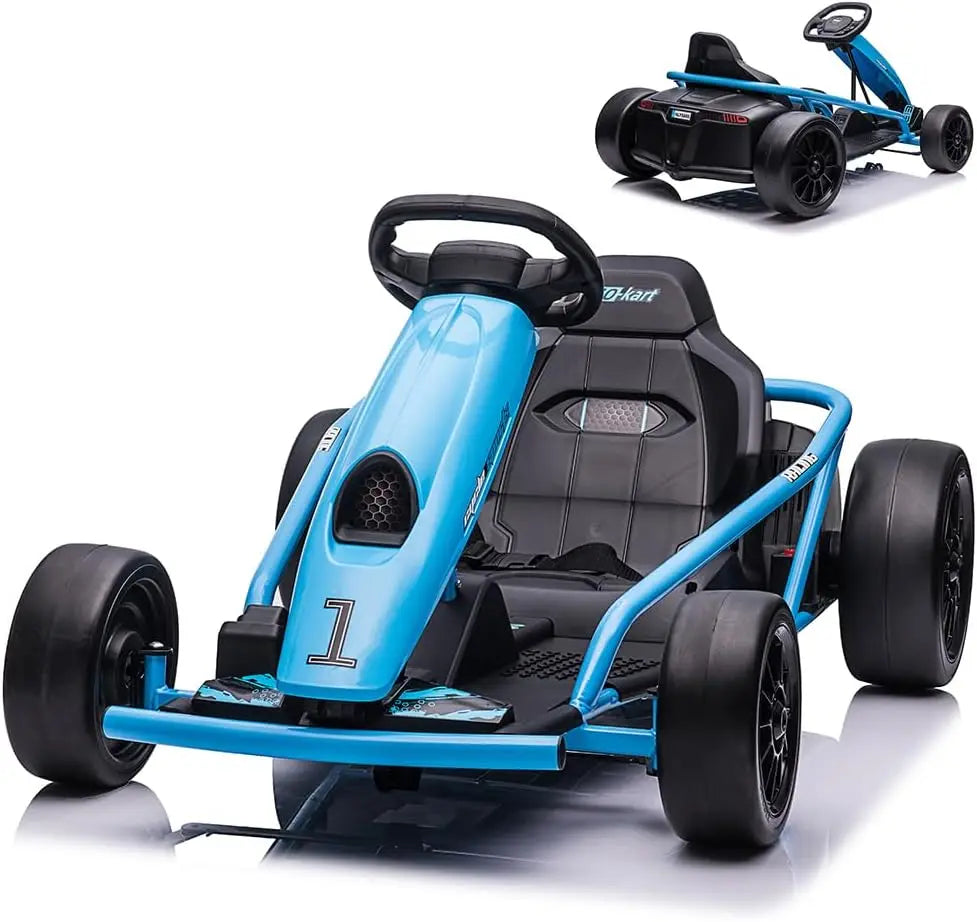 24V Go Kart Car for Kids 9Ah Battery 2 x 300W Motors 8.1Mph Fast Speed Drifting Circling Riding Racing Car Max Load 155Lbs 3-11Y