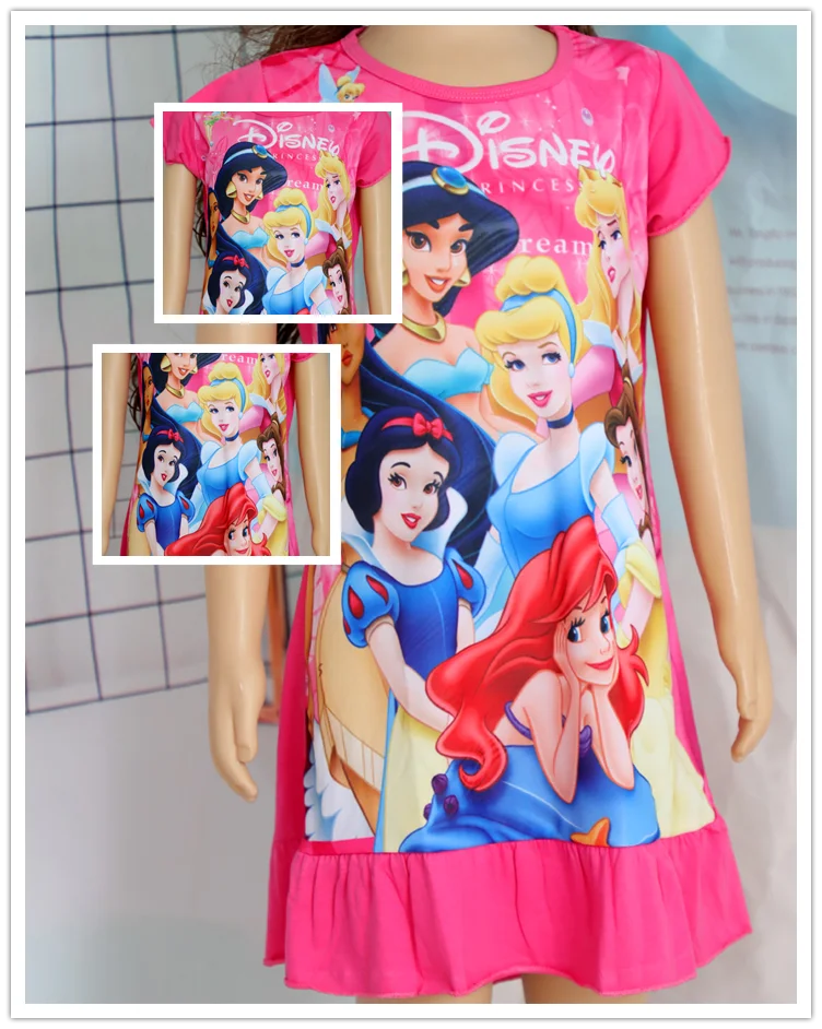 New Summer Kids Cartoon 3-8Years Mermaid Dress Sleepwear Princess Girls Printing Nightgowns Children Party Dresses Pajamas