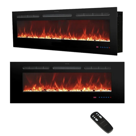 Wall mounted electric fireplace realistic flame effect adjustable thermostat dimmer remote control 1500W