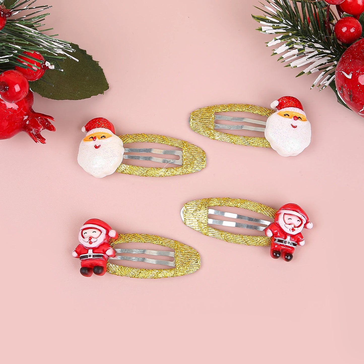 4Pcs Girls Christmas Hair Accessories Glitter BB Hairpin Cartoon Hair Clip Santa Claus Barrette Clips for Kids Hair Accessories