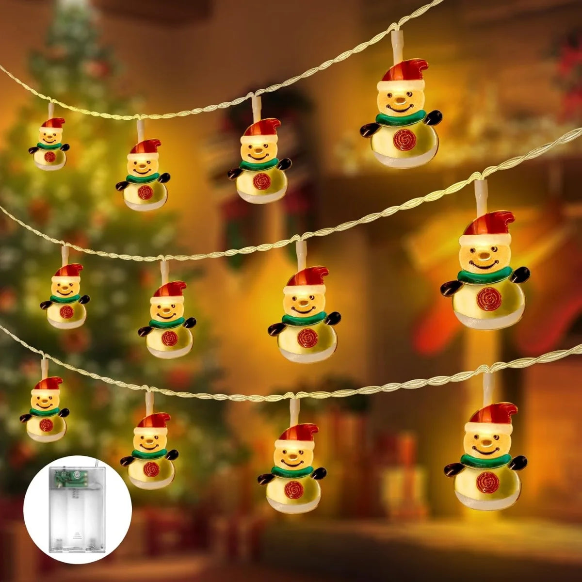 1PC 10/20/30/40LED Christmas String Lights With Santa & Snowman& Xmas Tree Battery Powered For Indoor Outdoor Holiday Xmas Decor