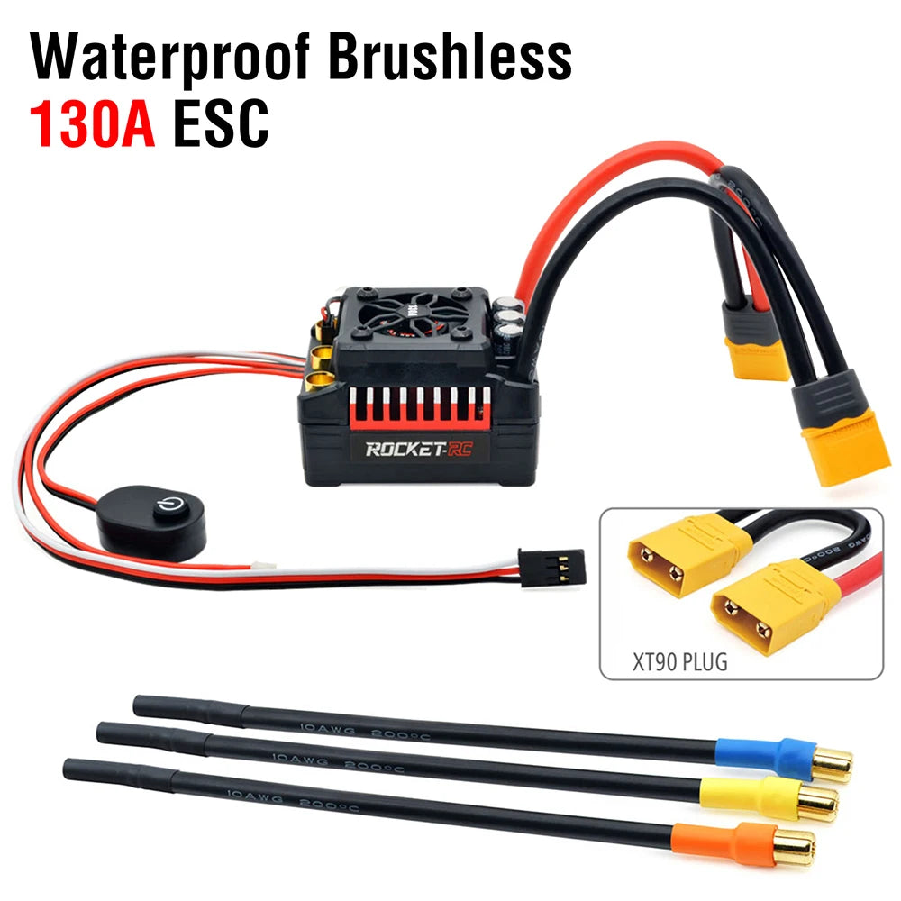 SURPASSHOBBY Rocket RC 130A ESC Brushless 160A ESC 4S Electronic Speed Controller Waterproof for 1/7 1/8 RC Car Buggy Truck