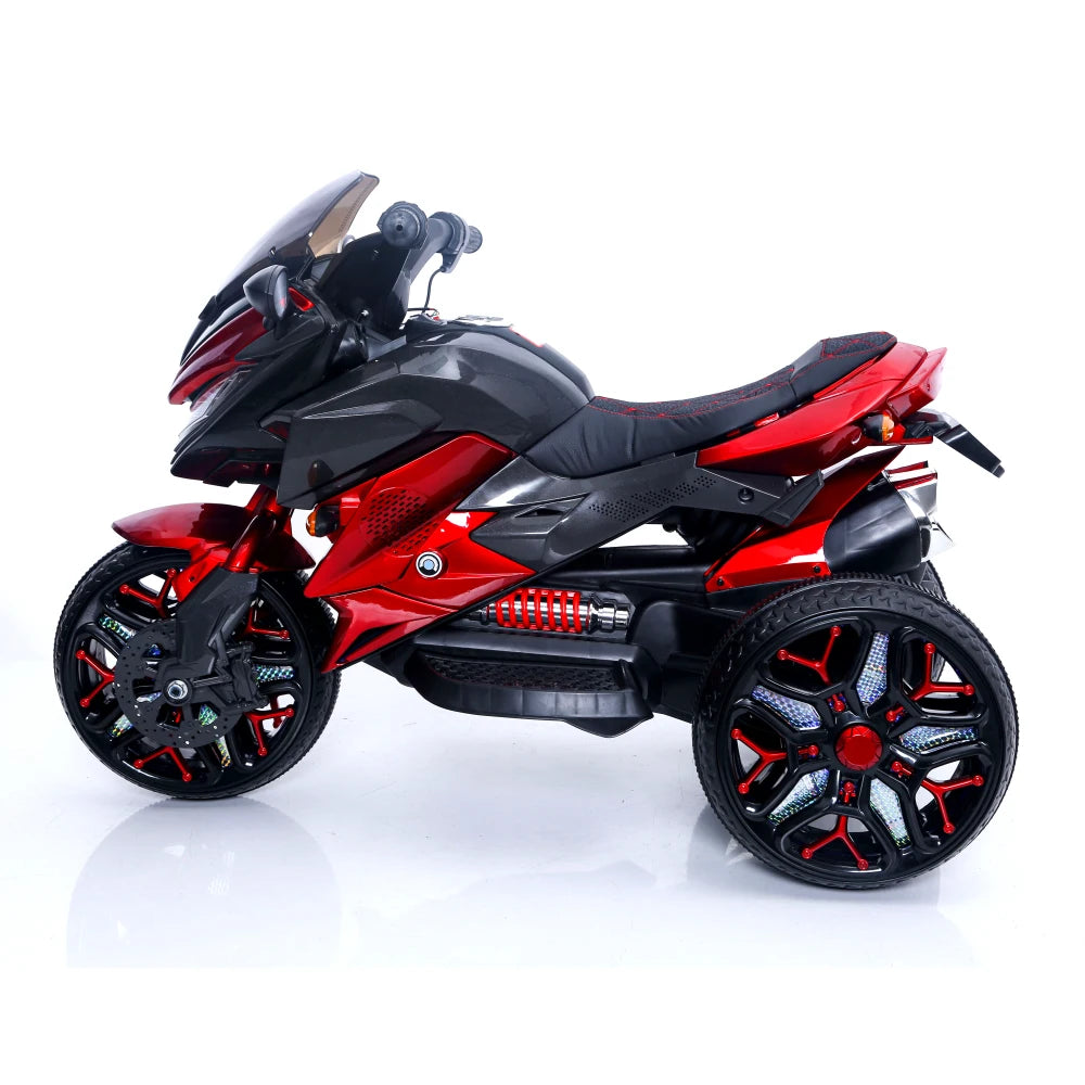 Kids Ride on Motorcycle, 3 Wheel Battery Powered Motorcycle, 12 V Kids Ride on Toy with PU Seat Training Wheels/Lighted Wheels