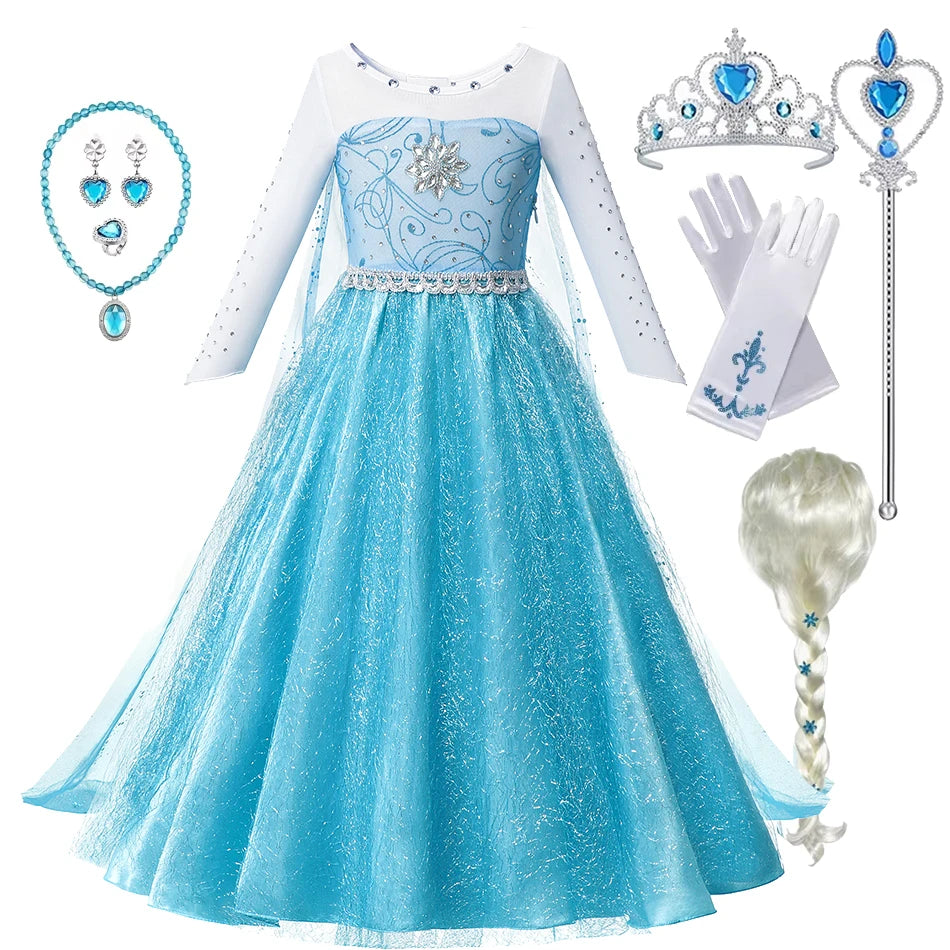 Summer Fancy Queen Elsa Anna Costume Girls Princess Dress Toddler Halloween Cosplay Party Vesidos For 2-10 Years