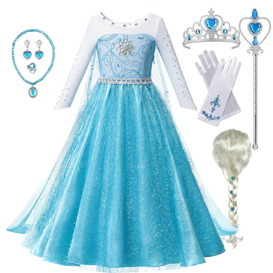 Summer Fancy Queen Elsa Anna Costume Girls Princess Dress Toddler Halloween Cosplay Party Vesidos For 2-10 Years