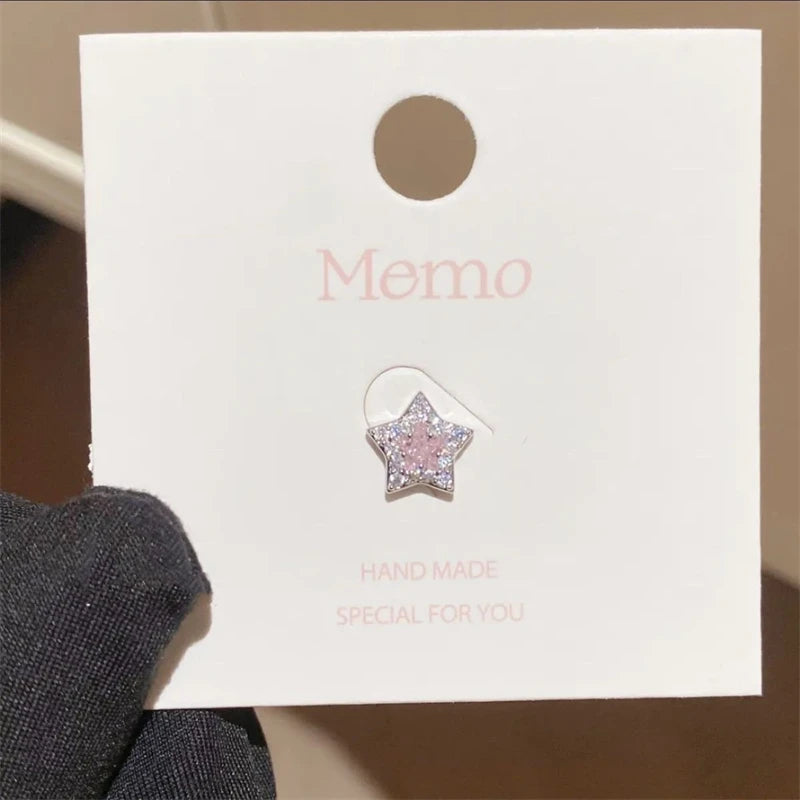 1PCS Pink Love Heart Chain Double Ear Hole 316L Stainless Steel Ear Bone Nail Y2K Fashion Hottie Earrings for Women Jewelry