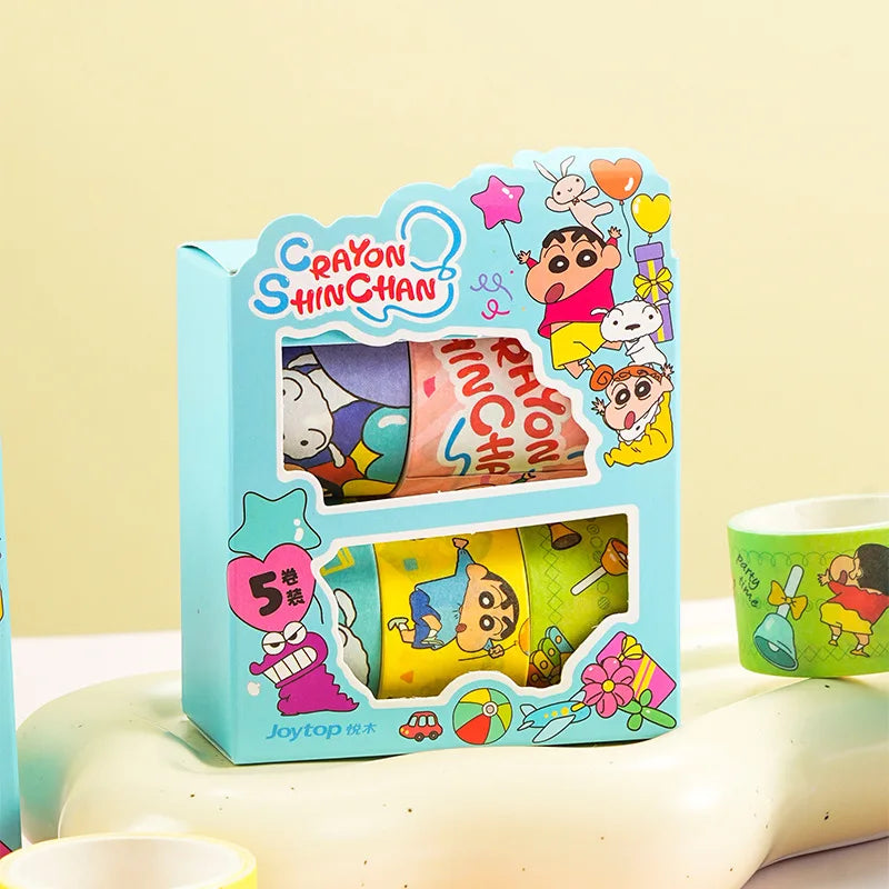 5Roll/1Box Anime Crayon Shin-chan Stickers Hand Made Accessories Tape Paper Glue Gold Stamping Sticker Girls Toys Gifts