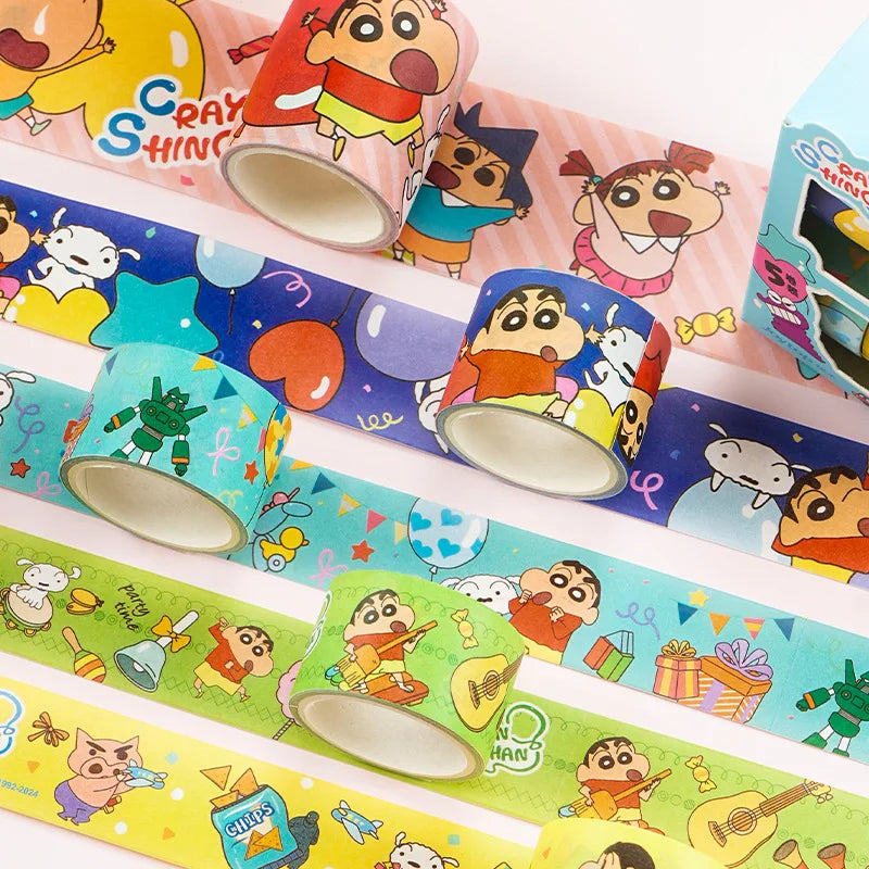 5Roll/1Box Anime Crayon Shin-chan Stickers Hand Made Accessories Tape Paper Glue Gold Stamping Sticker Girls Toys Gifts