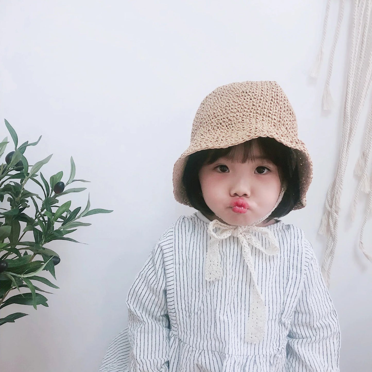 Summer Children Lace Solid Straw Hat Outdoor Girl Baby Fashion Sunscreen Cap Infant Fisherman's Caps Kid Vacation Casual Hats
