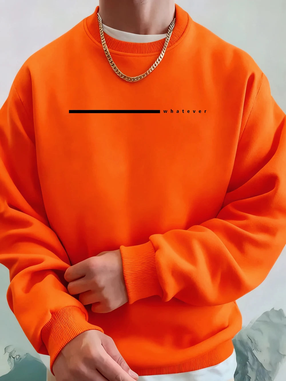 Simple Whatever Letter Printed Men'S Sweatshirt Winter Loose Hoodie Sports Crewneck Fleece Warm Sportswears Basics Men Clothes