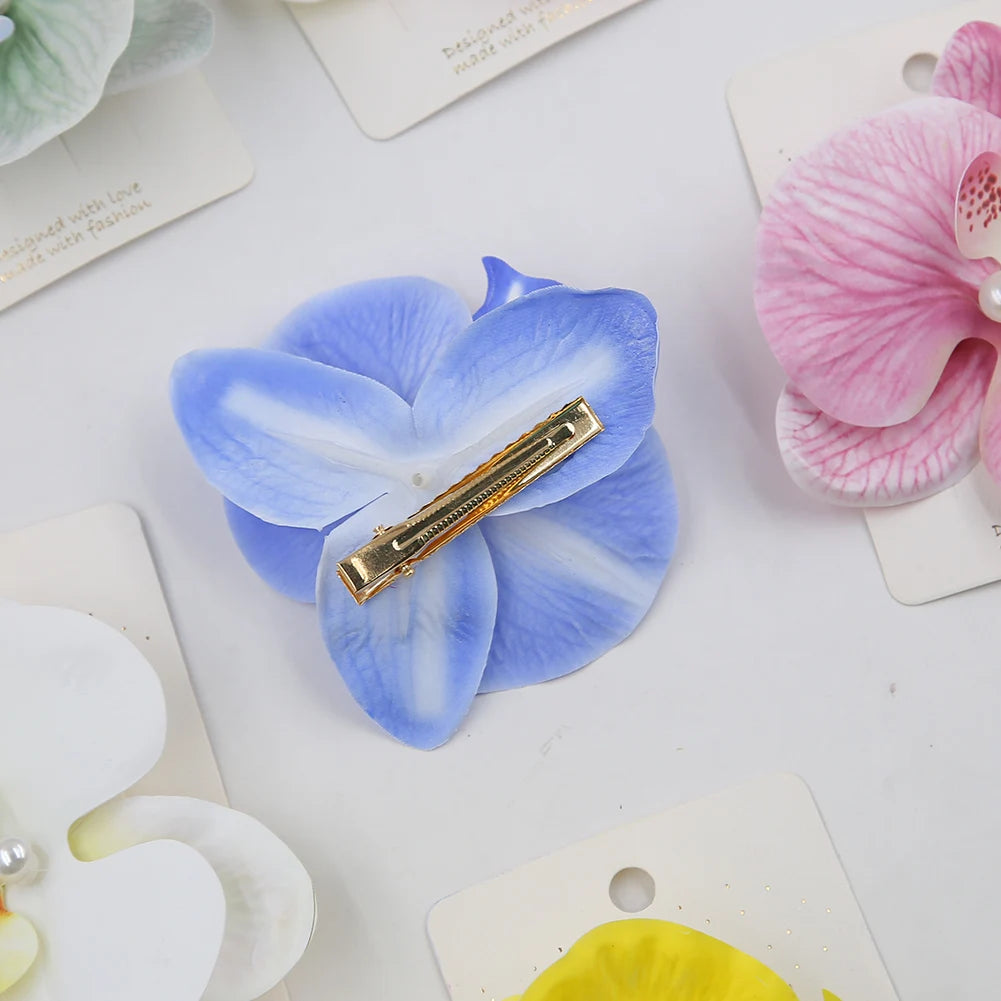 Artificial Orchid Flower Butterfly Hair Clips for Woman Girls Phalaenopsis Pearl Duckbill Hairgrips Hairpins Hair Accessories