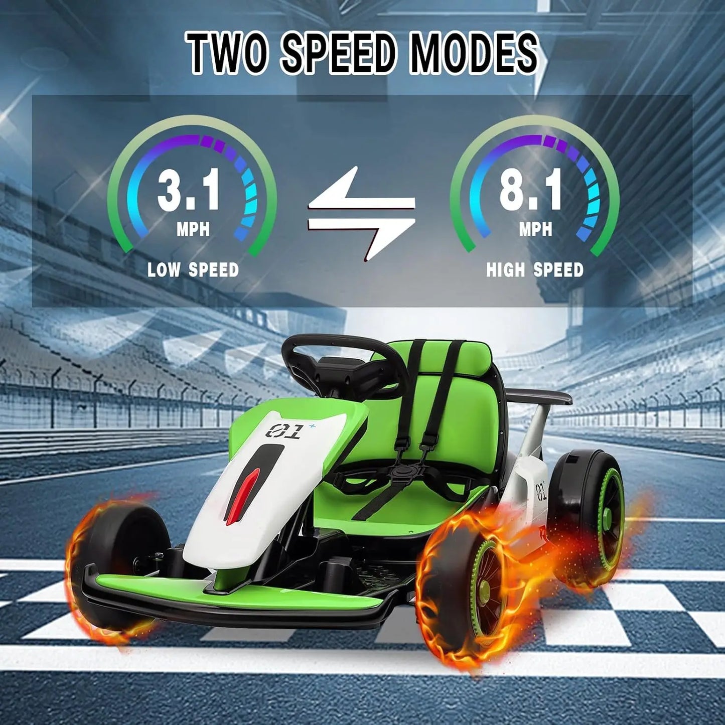 24V Go Kart Ride On Racing Toy for Kids 6+ Ride On Drift Kart with 200W*2 Extra Powerful Motors Large Battery with Music Horn