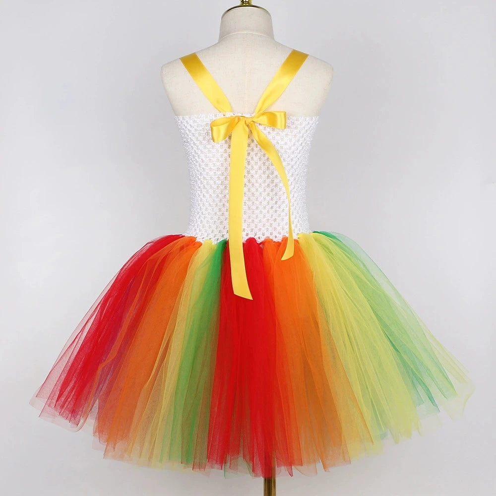 Rainbow Circus Clown Costume for Girls Funny Joker Halloween Tutu Dress for Kids Birthday Carnival Party Outfit Children Clothes