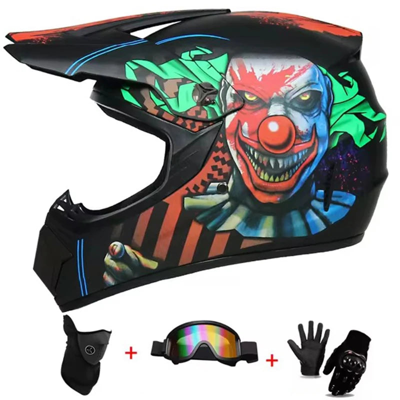 Kids MX Helmet Kit - DOT/ECE Certified Full-Face Helmet + Ventilated Off-Road Goggles + Riding Gloves