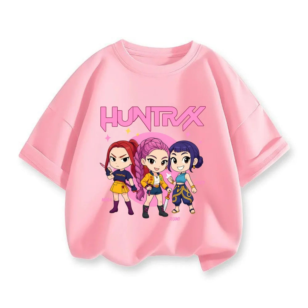 New 2025 Korean Wave Demon Hunter Cotton Printed Fashion Casual Round Neck Cartoon Girl T-shirt