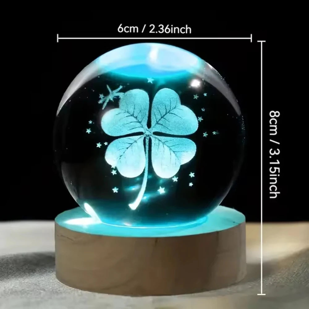 6cm 3D Interior Sculpted Saturn Illuminated Crystal Ball Ornament with Colorful Wood Base Nightlight Indoor Tabletop Birthday