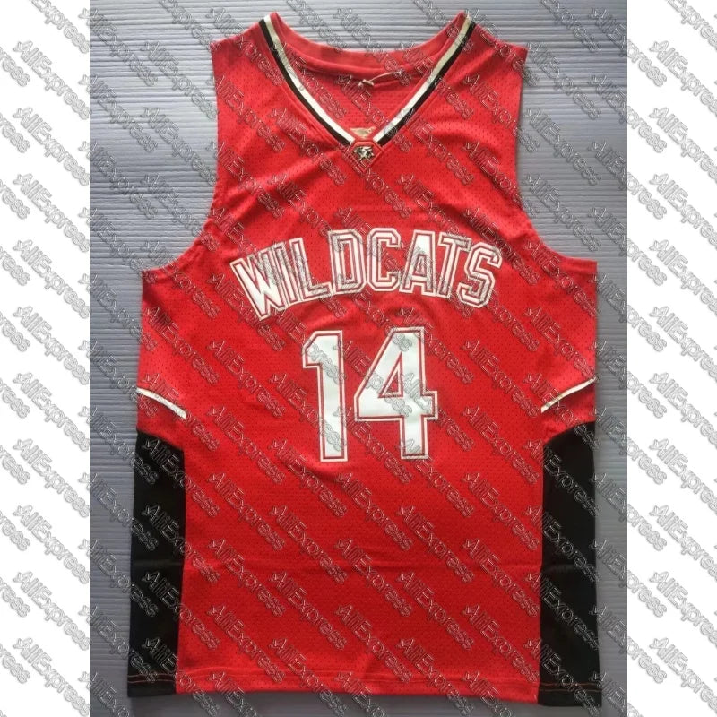 Summer Zac Efron Troy Bolton Jersey East High School #14 WILDCATS Basketball Jersey Mens Sports Sleeveless Basketball Shirts Red