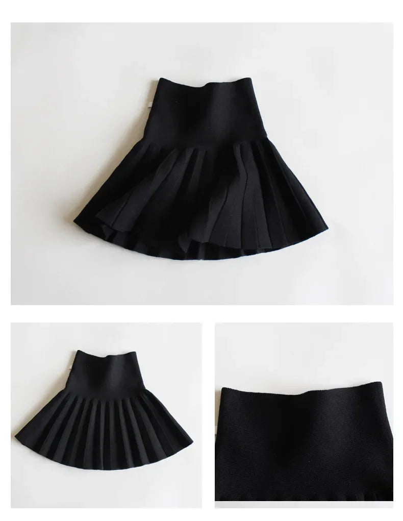 Baby Girls Knit Skirt Autumn Winter Princess Pleated Children School High Waist Mini Tutu Skirts Kids Clothing