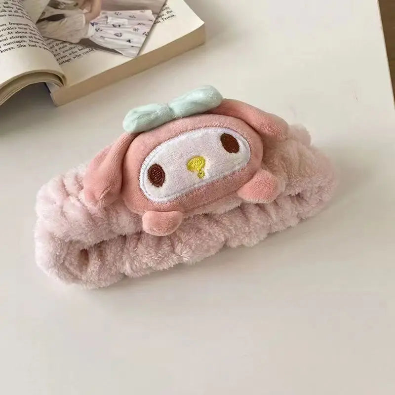 Sanrio Headband Kuromi Plush Scrunchie Cartoon Hello Kitty Headwear Sweet And Cute Anti Slip Hair Band Girl Heart Decorative Gif
