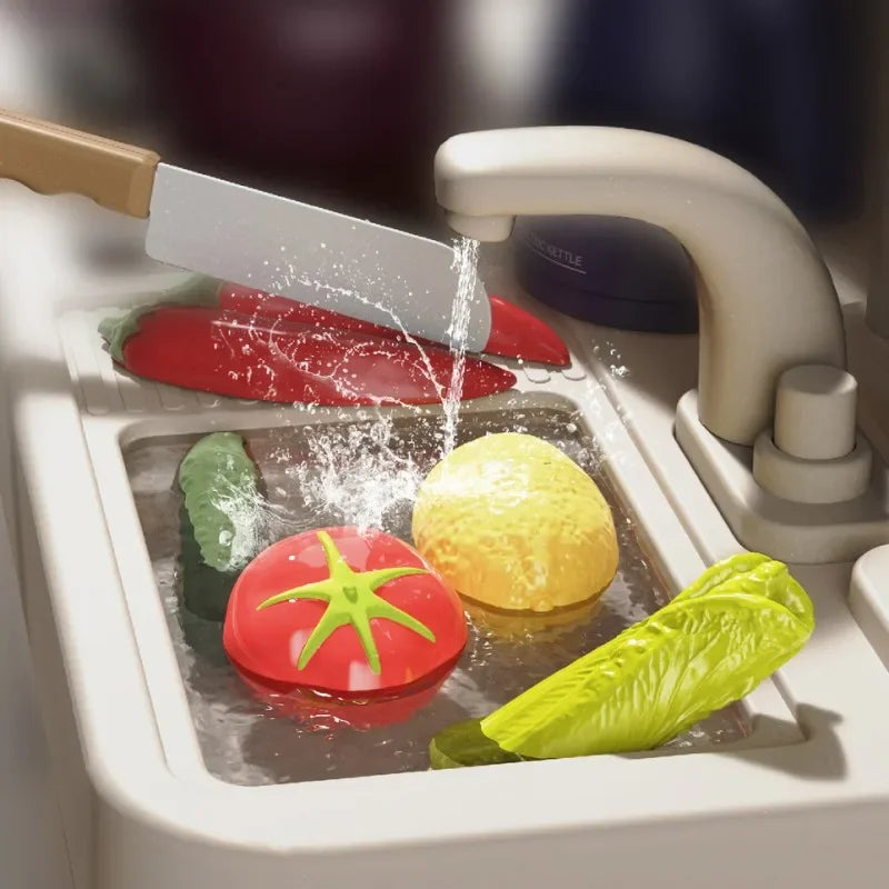 New 93cm Children's Simulated Spray Kitchen Tableware Set Sound Light Smoke Water Tableware Table Toy Christmas Gift Toy