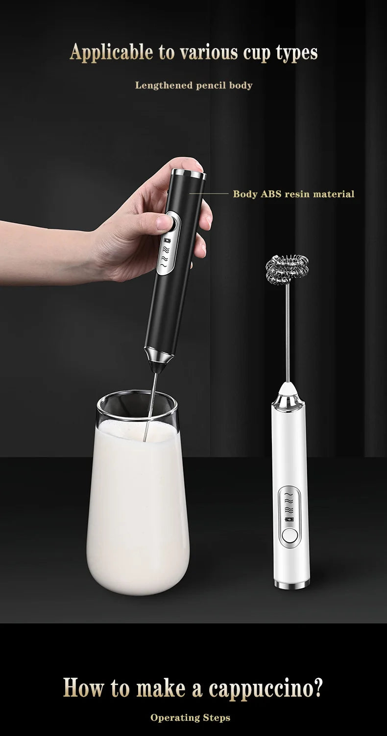 TINSOL Electric Milk Frother Mini Handheld Wireless Power Type-C Charging Convenience Coffee Milk Whipping Kitchen Whisk