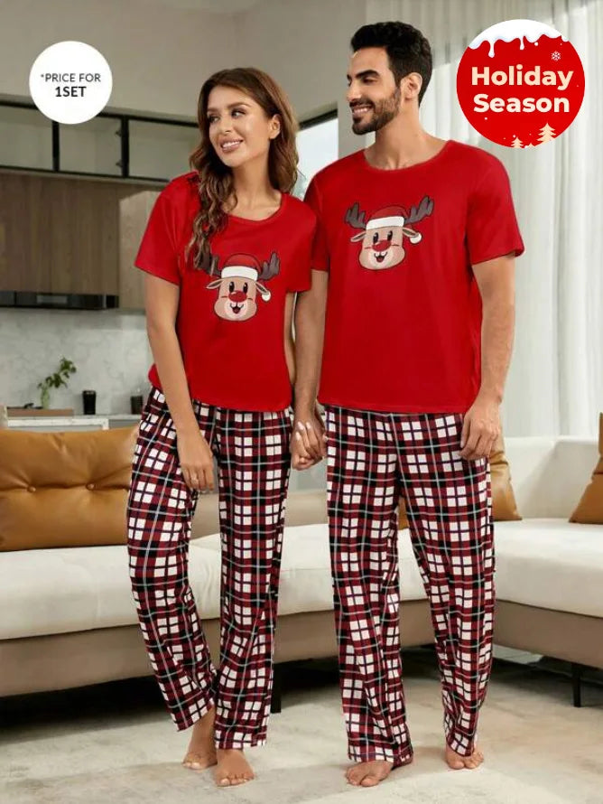 Merry Xmas Family Look Pyjamas Short Sleeve O Neck Sleepwear Adults Kids Christmas Matching Pajamas Set Cute Print 2 Pieces Suit