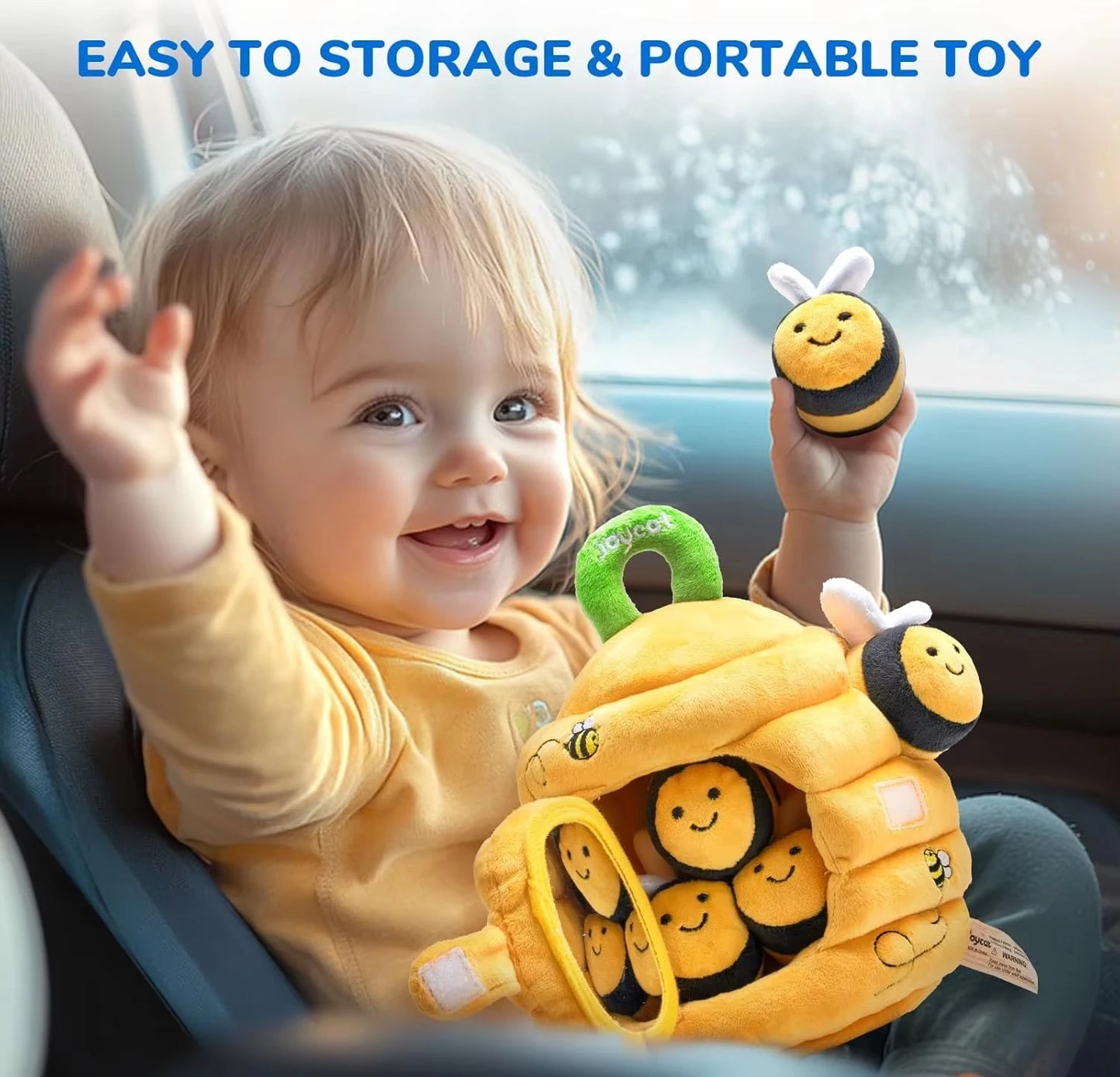 Baby Toys 6-12 Months Soft Baby Beehive with 5 Sensory Bee Rattle Mirror Crinkle Squeaker Busy Montessori Soft Toy for Toddlers