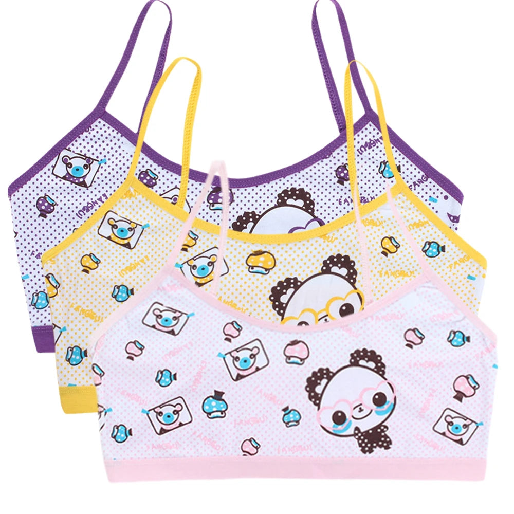 Teenage Girls Vest Bras Cartoon Panda/Flower Print Young Children Purbery Student Training Bras Maiden Kids Underwears Tube Tops
