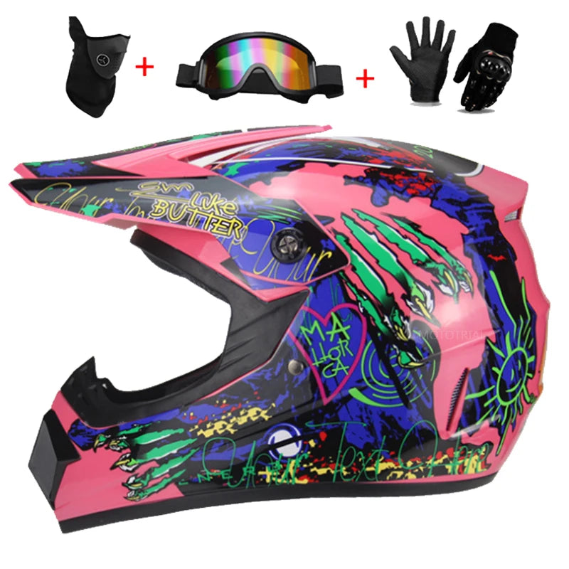 Motorcycle Youth Kids Child full Helmet Children Helmets Motocross Casco Moto Off-road Goggles Gloves Protective Cycling Casque