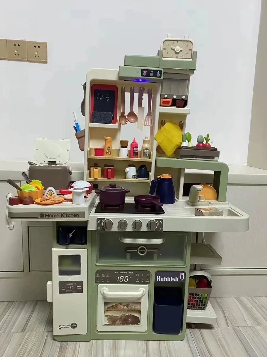 New 93cm Children's Simulated Spray Kitchen Tableware Set Sound Light Smoke Water Tableware Table Toy Christmas Gift Toy