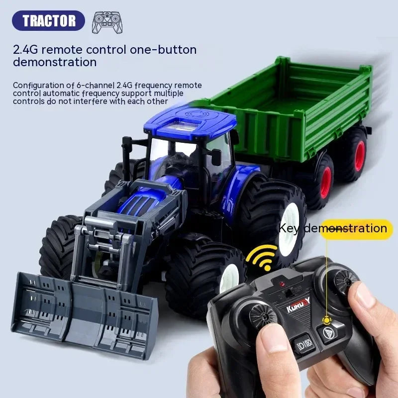 1:24 Inertia Tractor Trailer With Headlights Farm Toy Set Car Truck Farm Simulation Child'S Birthday Christmas New Year Gift