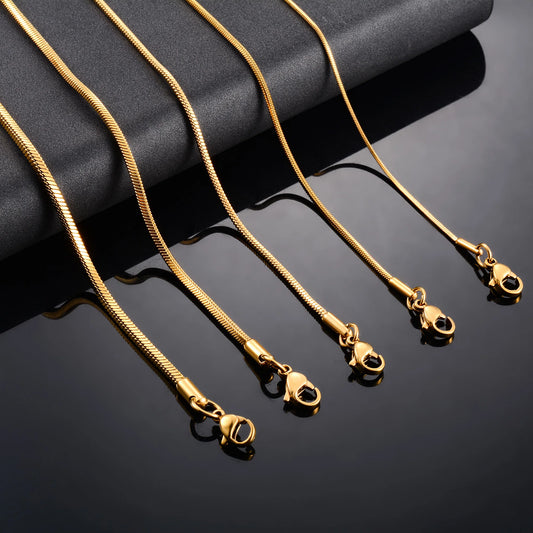 Stainless Steel Long Necklace Square Snake Chain for Women Men Neck Jewelry Making Accessories Collar Gold Color Plated Choker