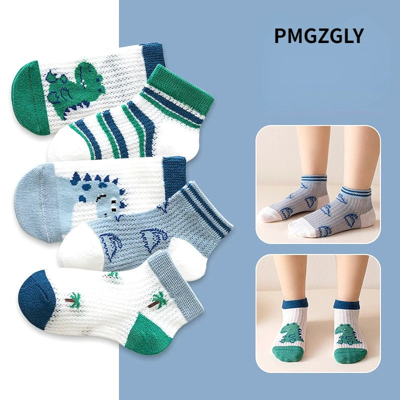 5Pairs/Lot Cute Kids Socks For Girls Boys Cotton Solid Princess Children Sock Casual Summer Mesh Thin Flower Cartoon Socks