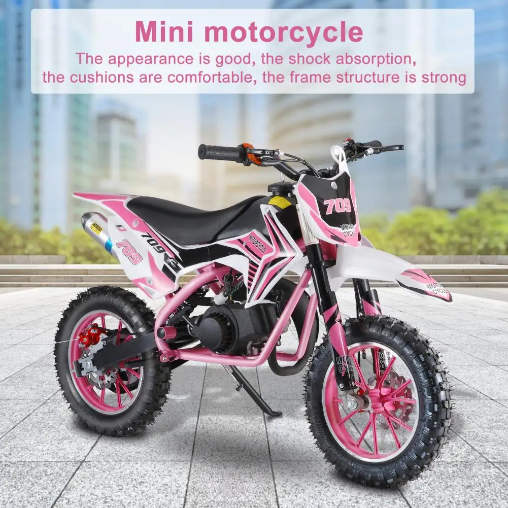 49cc 2-Stroke Kids Dirt Bike, Gas Power Motocross, Off Road Mini Motorcycle, Pocket Motorbike with Front Rear Disc Brakes (Pink)
