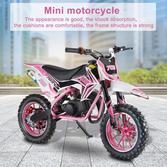 49cc 2-Stroke Kids Dirt Bike, Gas Power Motocross, Off Road Mini Motorcycle, Pocket Motorbike with Front Rear Disc Brakes (Pink)