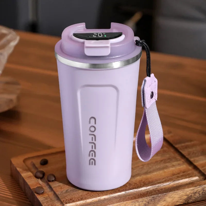 Smart Coffee Tumbler 510ml Stainless Steel Thermos Cup with Portable Rope Intelligent Temperature Display Travel Mug