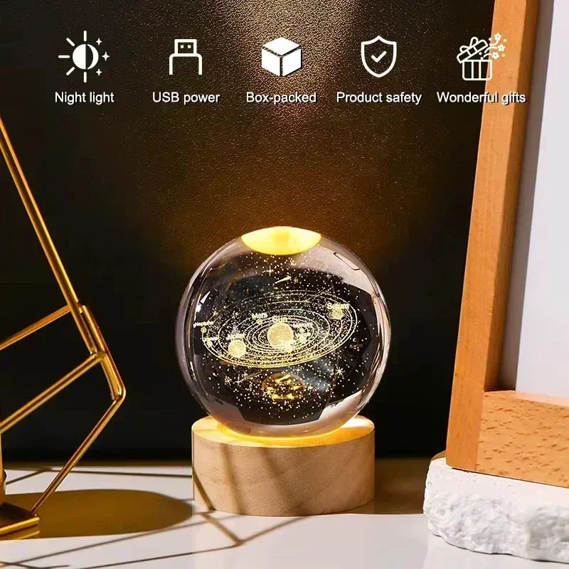 6cm 3D Crystal ball Crystal Planet Night Light Laser Engraved Solar System Globe Astronomy Birthday Gift Home Desktop Decoration
