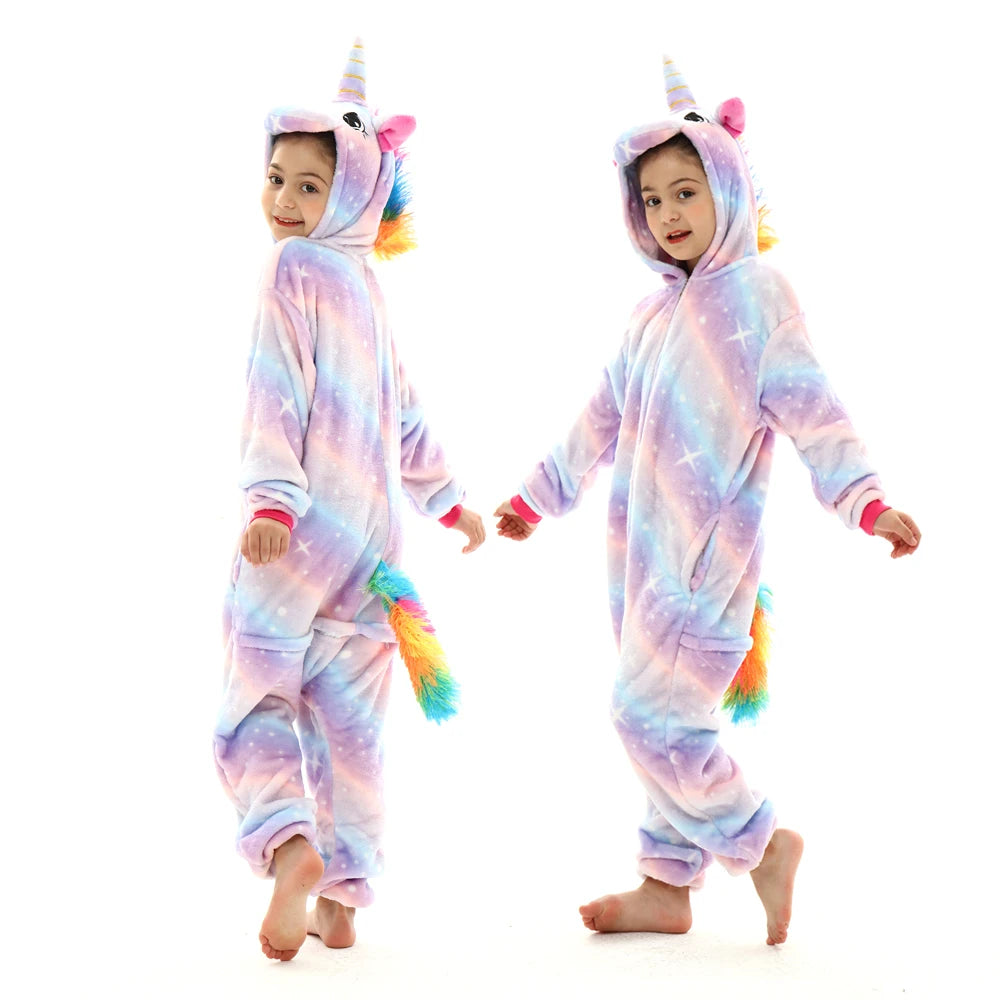 kids winter stitch flannel pajamas children pikachu sleepwear unicorn kigurumi onesies for boys girls baby blanket sleepers