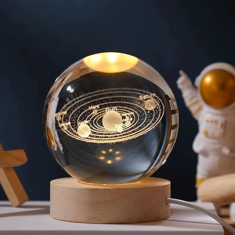 6cm 3D Crystal ball Crystal Planet Night Light Laser Engraved Solar System Globe Astronomy Birthday Gift Home Desktop Decoration