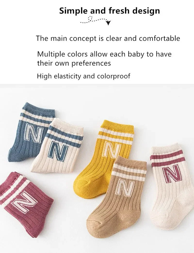 3Pairs/Lot Baby Letter Socks Knit Soft Cotton Sock Kids Long Knee High Socks Infant Toddler Baby Boys Girls Cute Stripe Socks