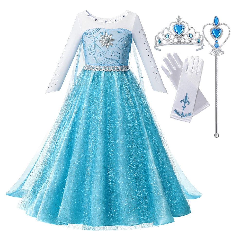 Summer Fancy Queen Elsa Anna Costume Girls Princess Dress Toddler Halloween Cosplay Party Vesidos For 2-10 Years