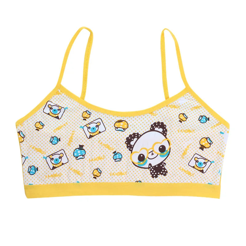 Teenage Girls Vest Bras Cartoon Panda/Flower Print Young Children Purbery Student Training Bras Maiden Kids Underwears Tube Tops