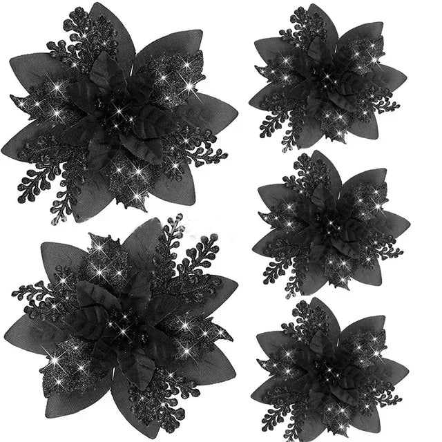 14.5cm Glitter Artifical Christmas Flowers Merry Christmas Tree Decoration Happy New Year Ornaments Xmas Fake Flowers Natal