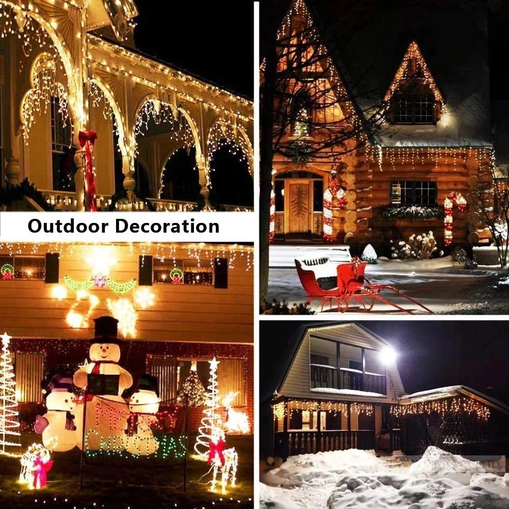 Solar Street Garland House Christmas Lights Garden Decorations Ornaments Outdoor LED Festoon Icicle Curtain Lights Droop 0.8M