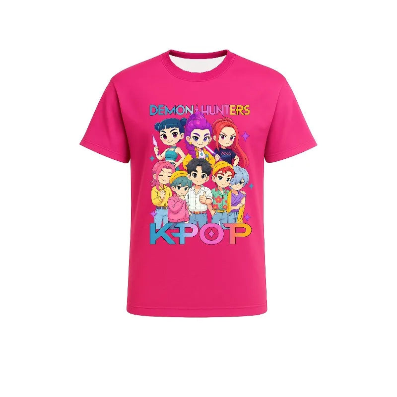 2026 Hot Huntrix Kpop Demon Hunters T-Shirt for Boys Girls Fans Gift Summer Crew Neck Short Sleeve Tees Fashion Kids T-shirt
