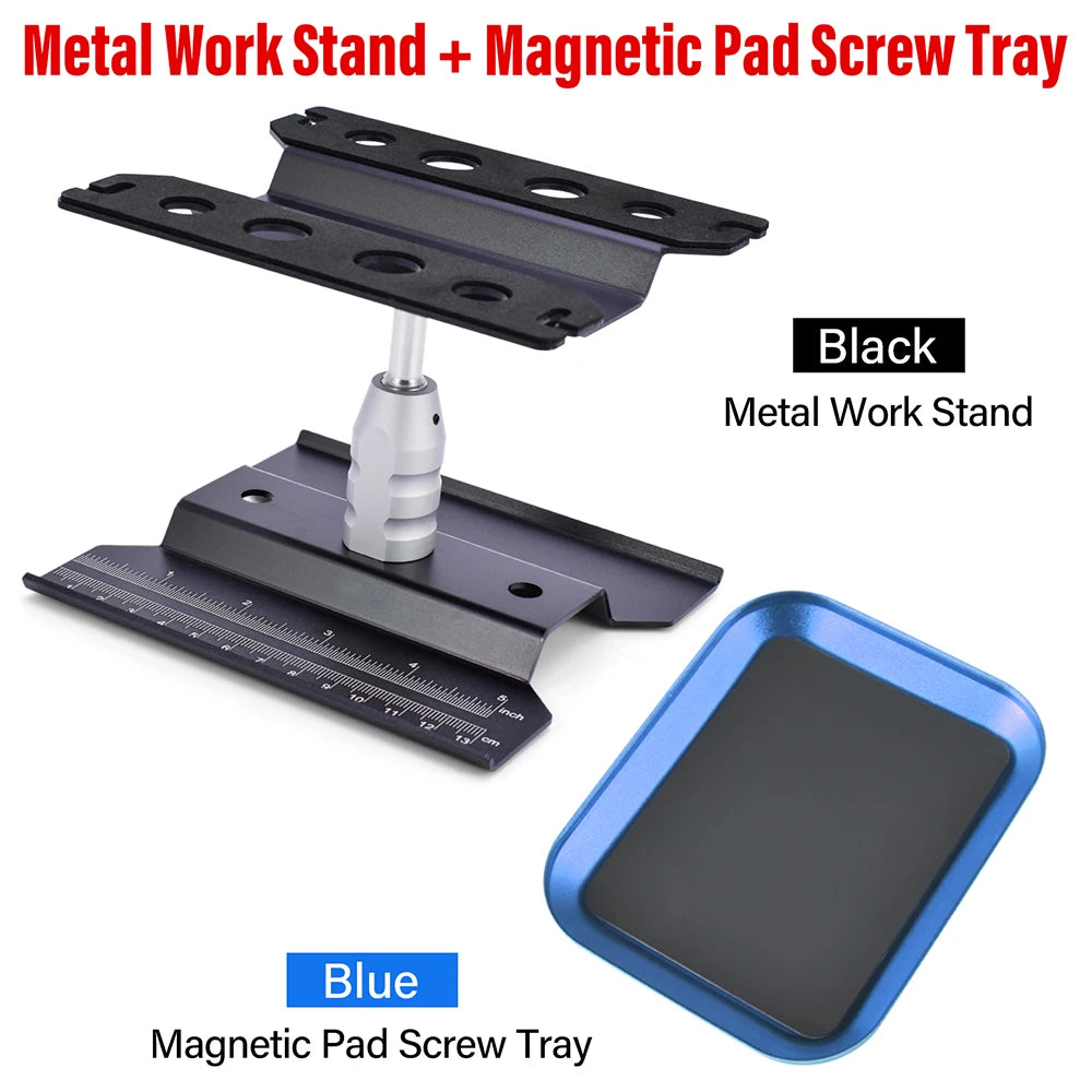 9IMOD RC Car Work Stand Metal Repair Workstation 360°Rotation Adjustable Height Magnetic Tray For 1:8 1:10 RC Model Car