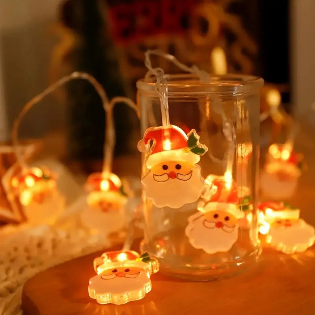 1PC 10/20/30/40LED Christmas String Lights With Santa & Snowman& Xmas Tree Battery Powered For Indoor Outdoor Holiday Xmas Decor