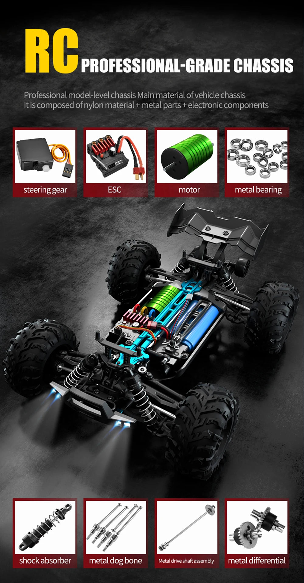 JJRC 70KM/H RC Off-Road Car 1:16 4WD High Speed Cars With Led Lights 2.4G Inductor Brushless Remote Control Cars Children Toys
