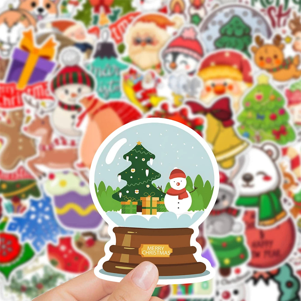 10/30/50/100pcs Christmas Santa Claus Stickers for Kids Toys Gift DIY Laptop Stationery Waterproof Kawaii Decoration Decals